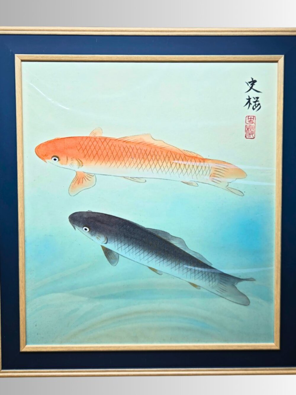 Vintage Common and Golden Carp by Ohara Japanese Koi Fish Original Art
